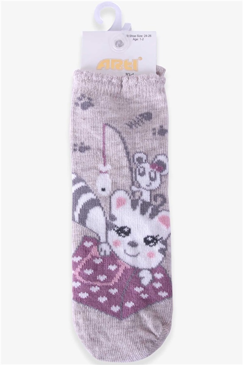 Katamino Kız Çocuk Soket Çorap Obur Kedili Bej (1-2-7-8 Yaş)
