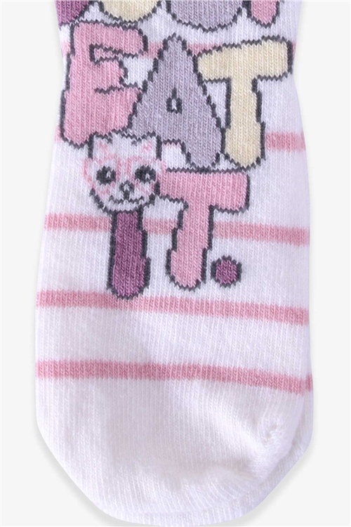 Katamino Kız Çocuk Soket Çorap Obur Kedili Ekru (1-2-7-8 Yaş)