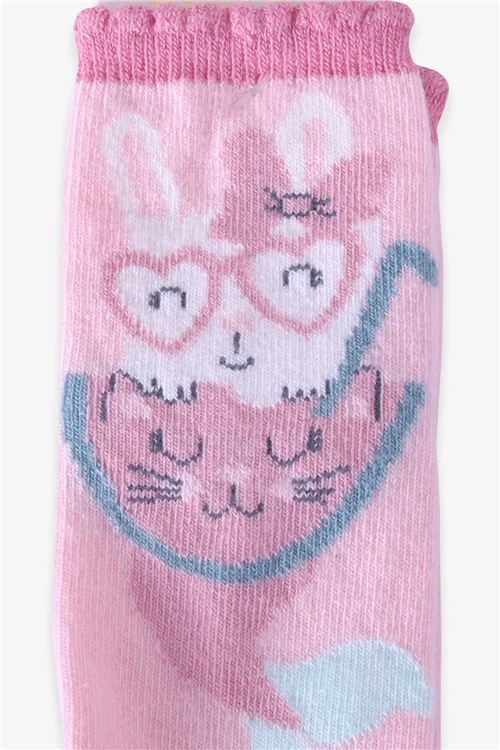 Katamino Kız Çocuk Soket Çorap Yaz Figürlü Pudra (1-2-7-8 Yaş)