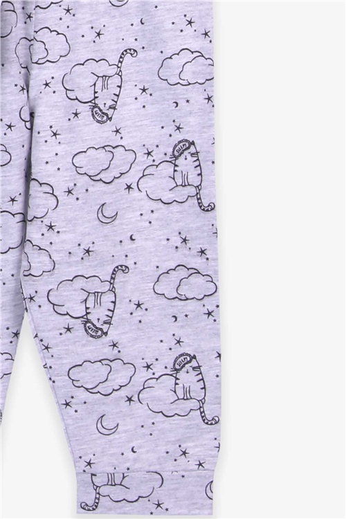 MACAWI Kız Çocuk Pijama Takımı Gece Temalı Gri Melanj (1.5-5 Yaş)
