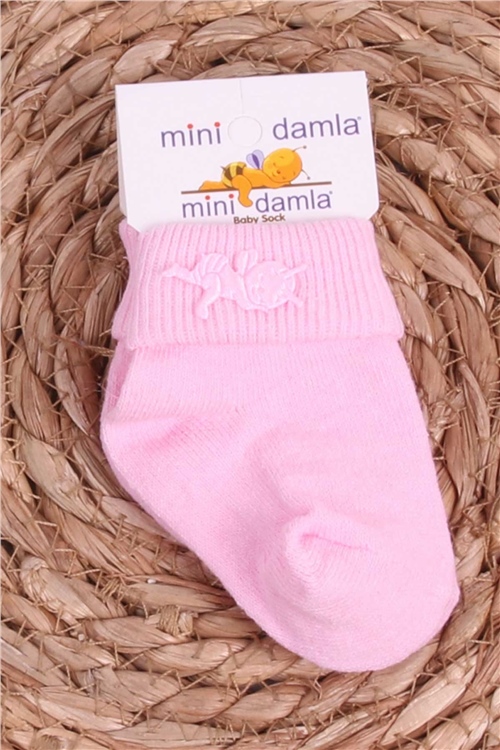 Mini Damla Kız Bebek Yenidoğan Çorap Arılı Pembe (Standart)