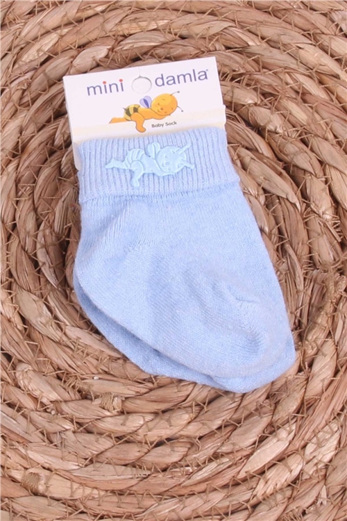 Mini Damla Kız Bebek Yenidoğan Çorap Arılı Mavi (Standart)