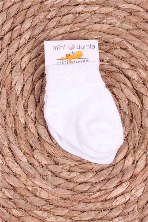 Mini Damla Kız Bebek Yenidoğan Çorap Arılı Beyaz (Standart)