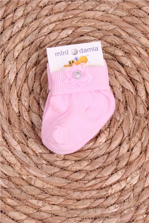 MİNİDAMLA Kız Bebek Yenidoğan Çorap Taşlı Pudra (Standart)