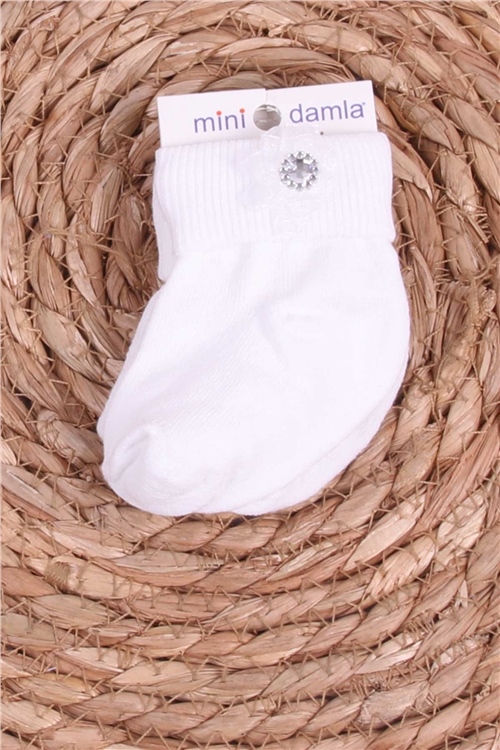 MİNİDAMLA Kız Bebek Yenidoğan Çorap Taşlı Beyaz (Standart)