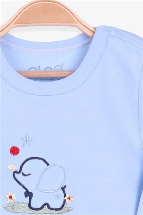 Pino Erkek Bebek Çıtıçıtlı Body Filli Nakışlı Bebe Mavisi (4 Ay-3 Yaş)