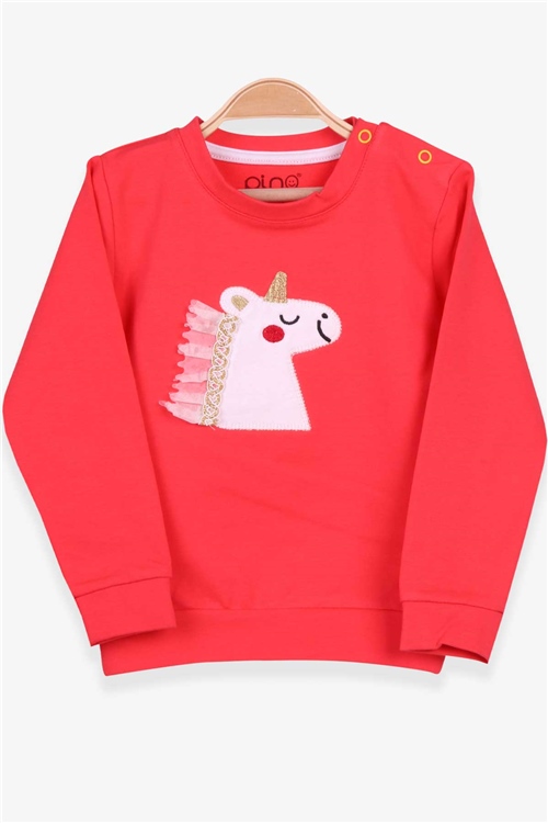 Pino Kız Bebek Sweatshirt Simli Nakışlı Unicorn Narçiçeği (4 Ay-1.5 Yaş)